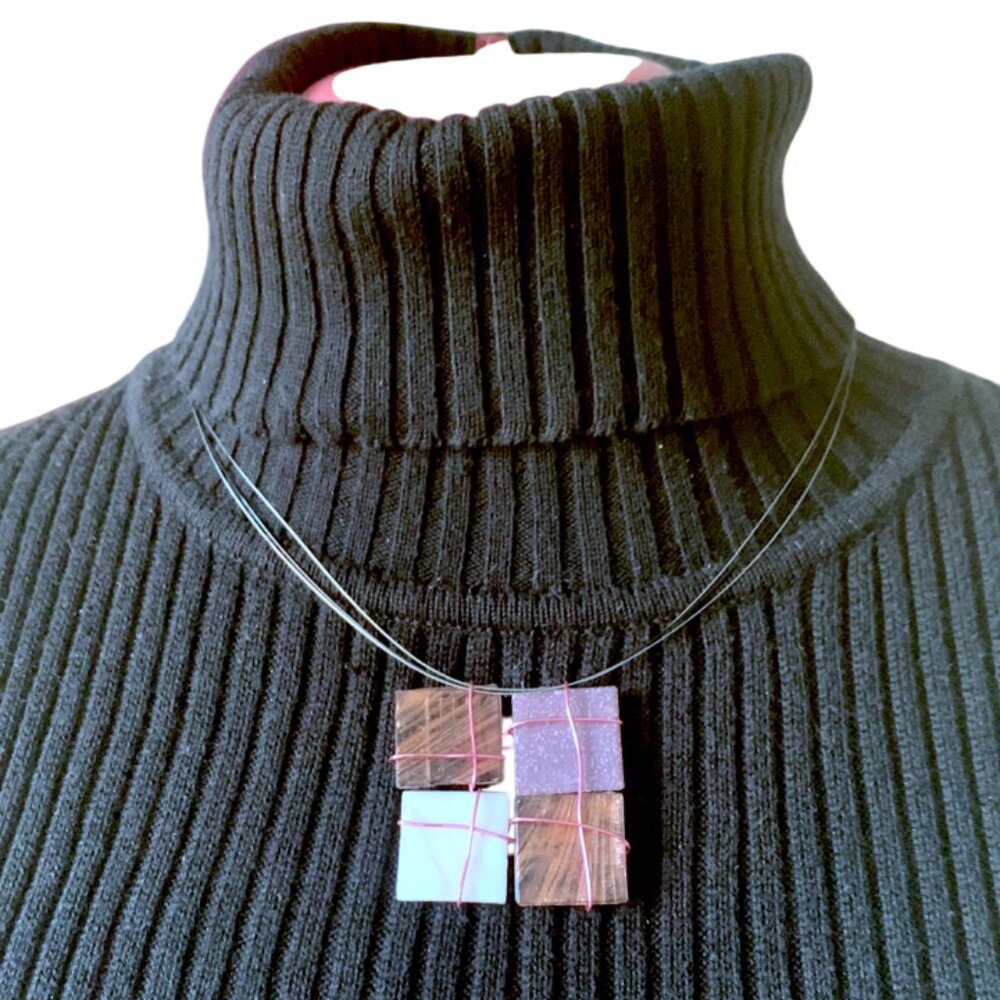 2x18$ 🎁 💎CREATION - Short necklace Wire & ceramic square - Violet Purple
